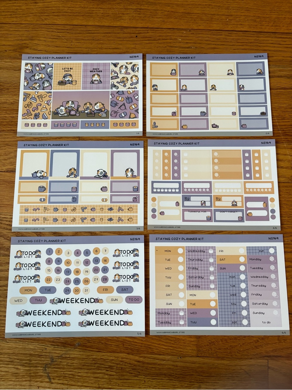 Hubman and Chubgirl Staying Cozy planning kit six pages of stickers planner set